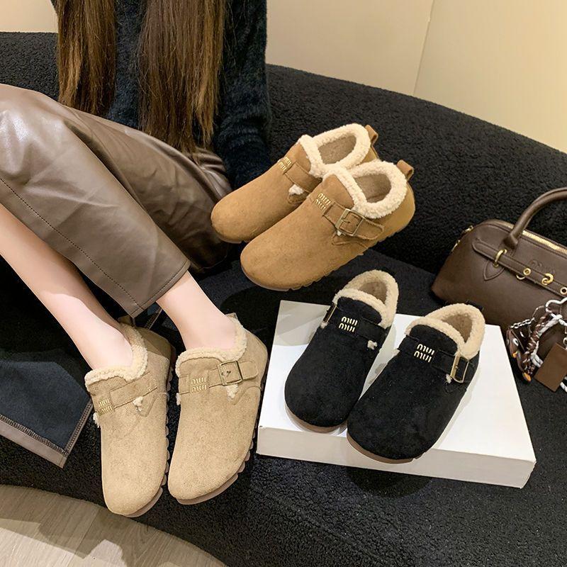 2025 Winter New Korean Version Comfortable Soft Sole Warm Outer Wear Cotton Shoes Doudou Shoes Velvet One Pedal Lazy Shoes Women