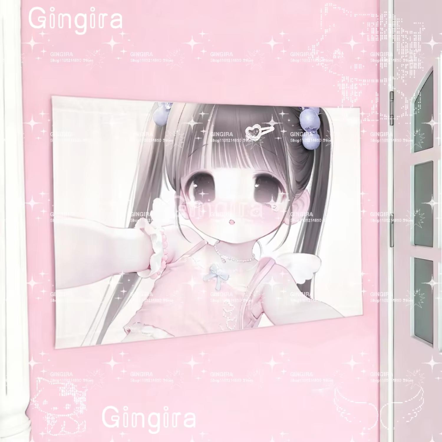 2D Pink cute girl cute girl illustration tapestry wall hanging original interior decoration tapestry 74x94cm(29x37in)