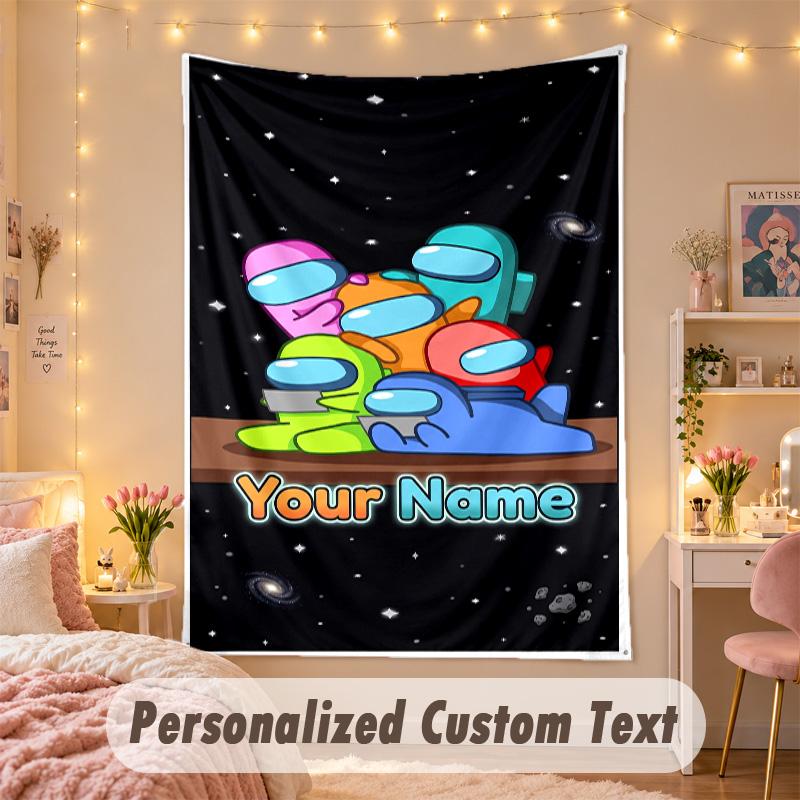 Custom Personalized Tapestry,Among Us Print Custom Name Text Wall Art Hanging for Bedroom