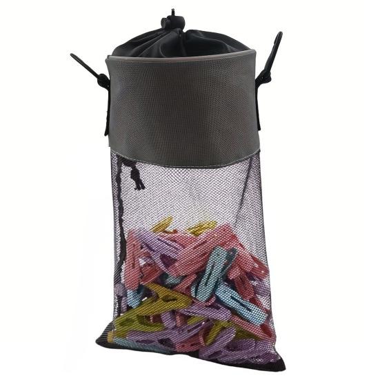 Mesh Clothespin Bag Holder with Drawstring Closure Breathable Moisture Resistance Large-Capacity Clothespin Storage Organizer