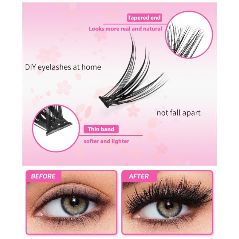 640 Tufts DIY Single Tufts of Hair 9-16mm Natural Dense D Song Segmented False Eyelash Extension Set