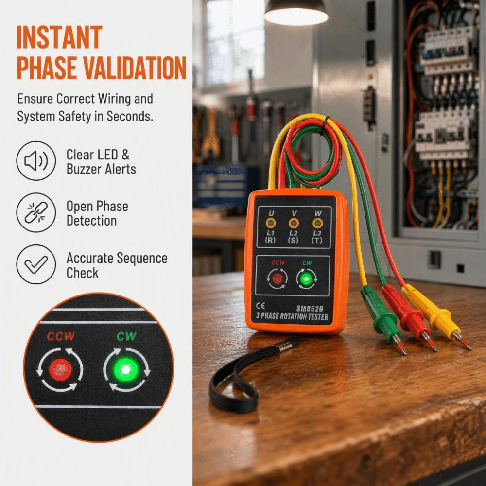 60V-600V AC Phase Sequence Meter LED Indicator Phase Indicator Detector Industrial Maintenance