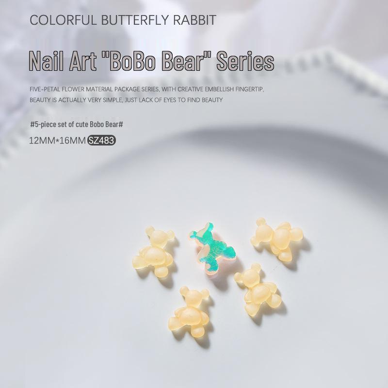 

Матовые матовые 3D мультяшные медвежьи аксессуары для нейл-арта - Набор из 5 штук