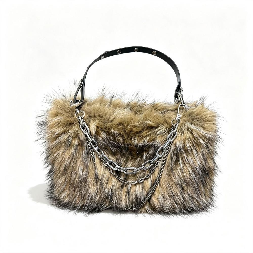 Y2k Fluffy Hobo Bags Portable Armpit Bag Portable PU Handbag Daily
