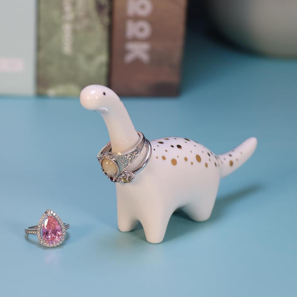 OYLZ Adorable Small Ceramic Dinosaur Jewelry Ring Holder, Engagement, Wedding Ring Display Stand