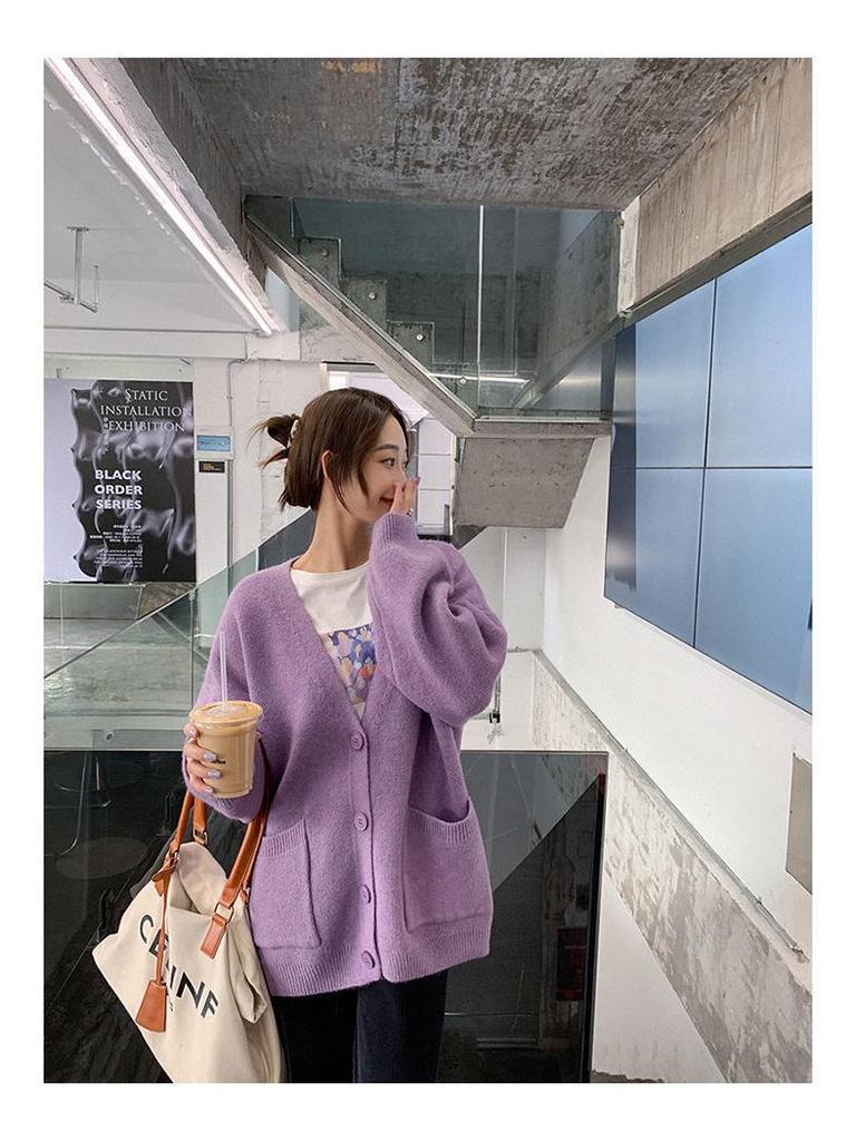 2023 Women's Solid Color Knitted Cardigan: Korean Style Loose, Fashionable, Lazy Fit for Spring & Autumn