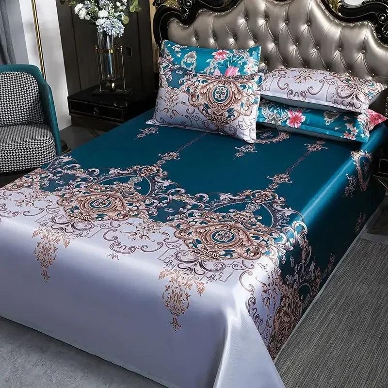 3 Pcs Luxury Linen Bed Sheet Home Bedding Decoration Machine Washable Smooth Bed Sheet Set Queen King Size with Pillowcases