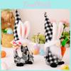 Adorable Black And White Checkered Bunny Ears Plush Doll Holding Carrot For Easter Decor