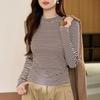 Navava Women S STripe Half Polo Long Sleeve T ShirT nT3001