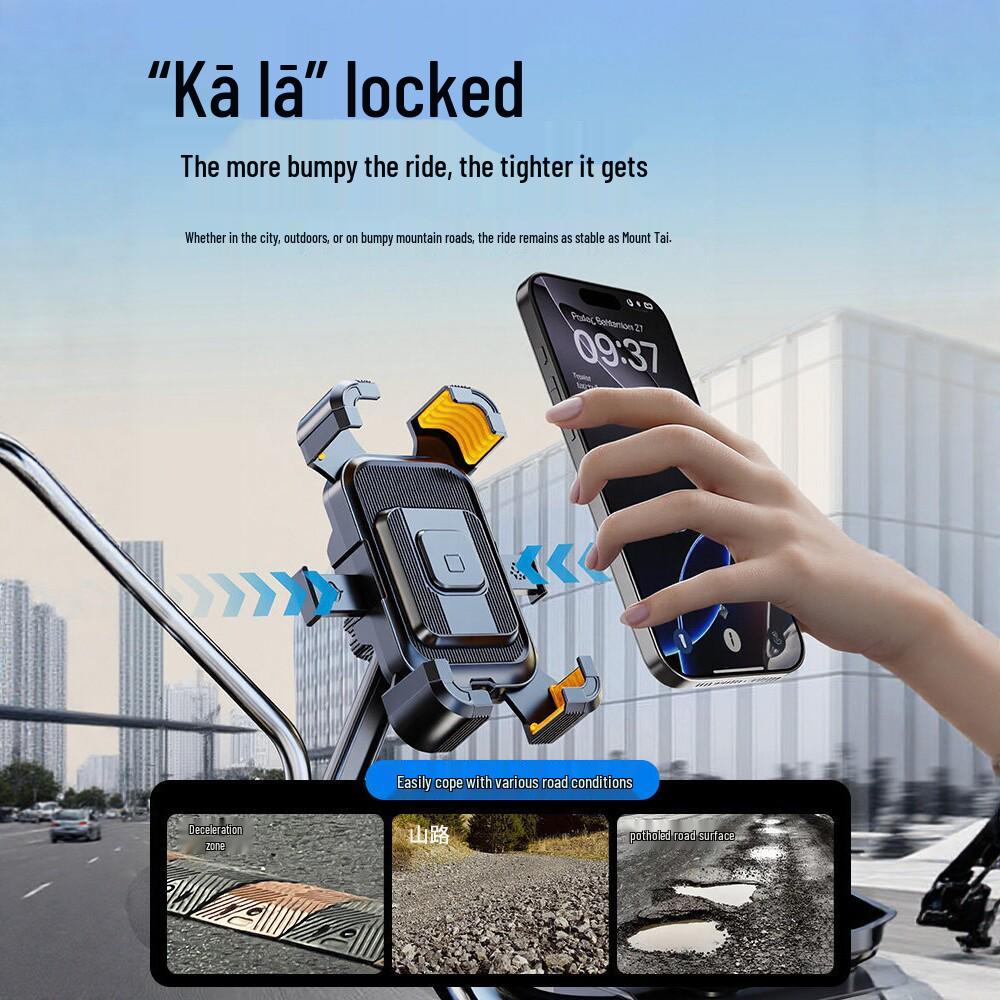 Electric Vehicle & Motorcycle Phone Holder - Shockproof Anti-Shake Mount for Navigation & Food Delivery Riding