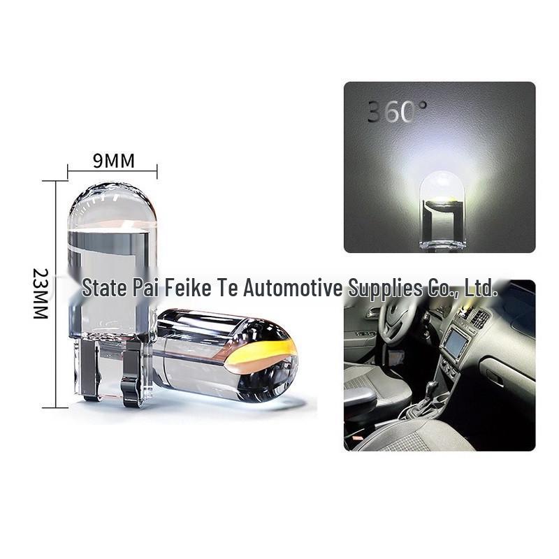 AMS T10 Crystal Clear LED Car Side Marker Light, High Brightness COB W5W License Plate & Reading Light