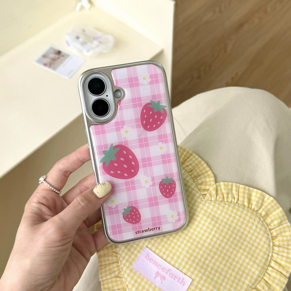For iPhone 16 Case Epoxy Strawberry Pattern Hard PC Phone Cover