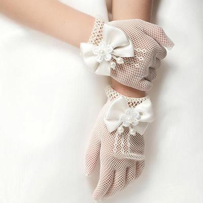 Süße Blume Mädchen Kurze Handschuhe Mesh Bogen Spitze Perle Handschuhe Kinder Mode Elegante Handschuhe Fäustlinge Hochzeit Party Dekoration
