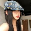 Y2k Denim Forward Cap Ethnic Style Sequin Newsboy Cap Embroidery Flower Forward Hat  Outdoor