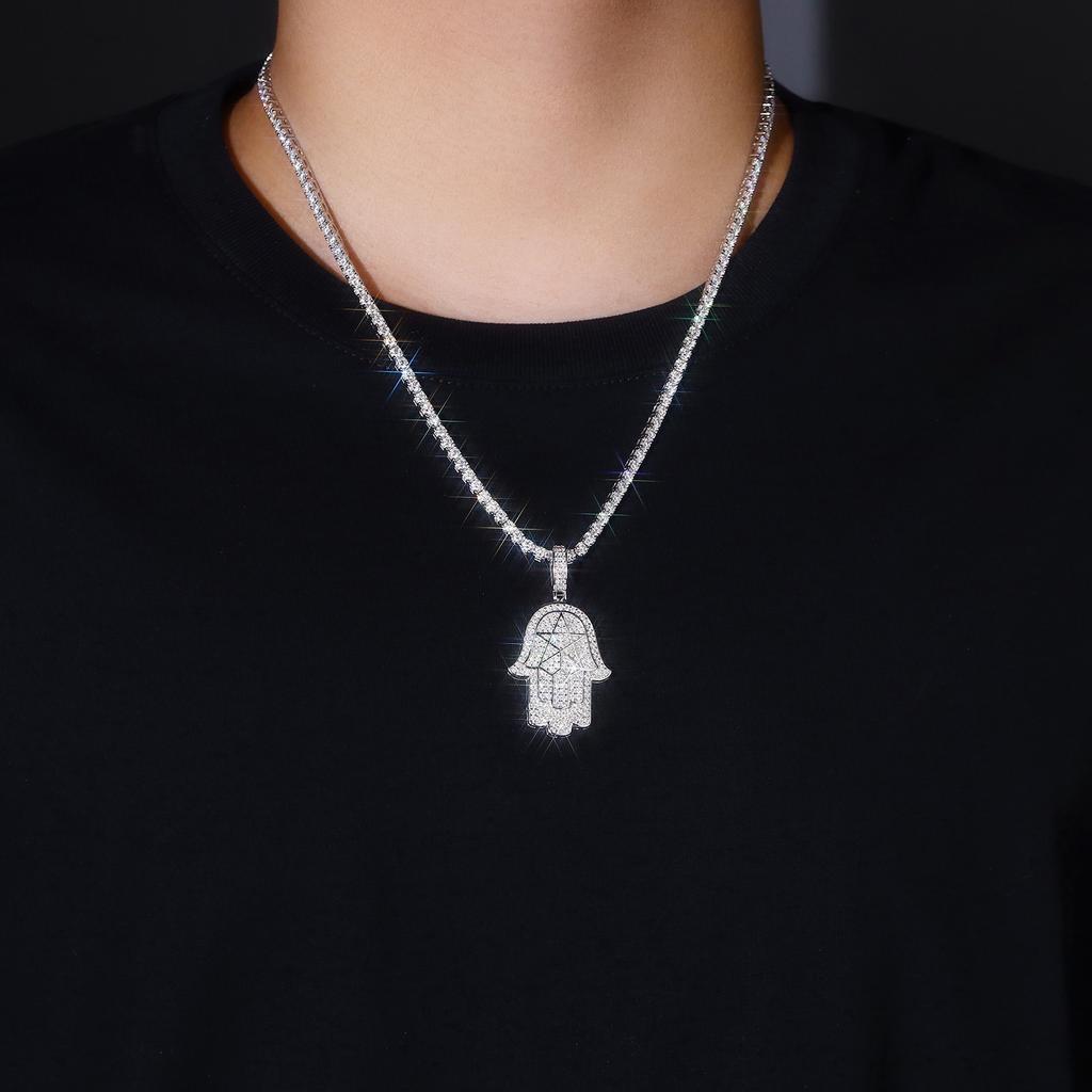 Zanlong Pass Tester 925 Solid Silver Hip Hop GRA Certified VVS1 Moissanite Hand Shape Charm Pendant