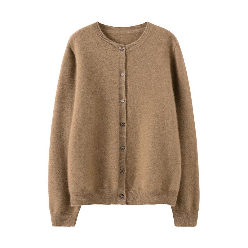 2026 Spring/Autumn Women's Baby Cashmere Round Neck Loose Knit Cardigan Sweater