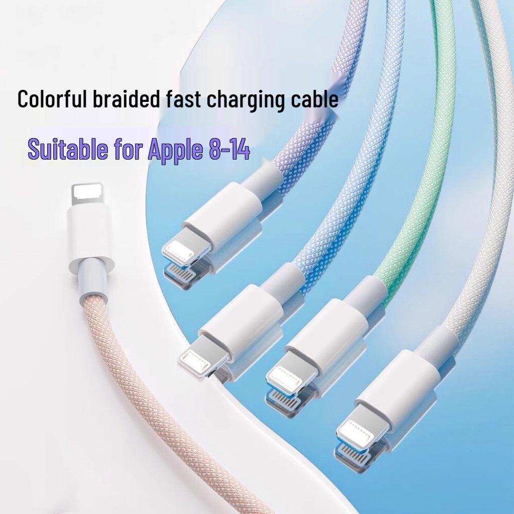 Compatible Apple 15/16 Macaron Dual Type-C Colorful Braided Fast Charging Cable for Phone & Tablet