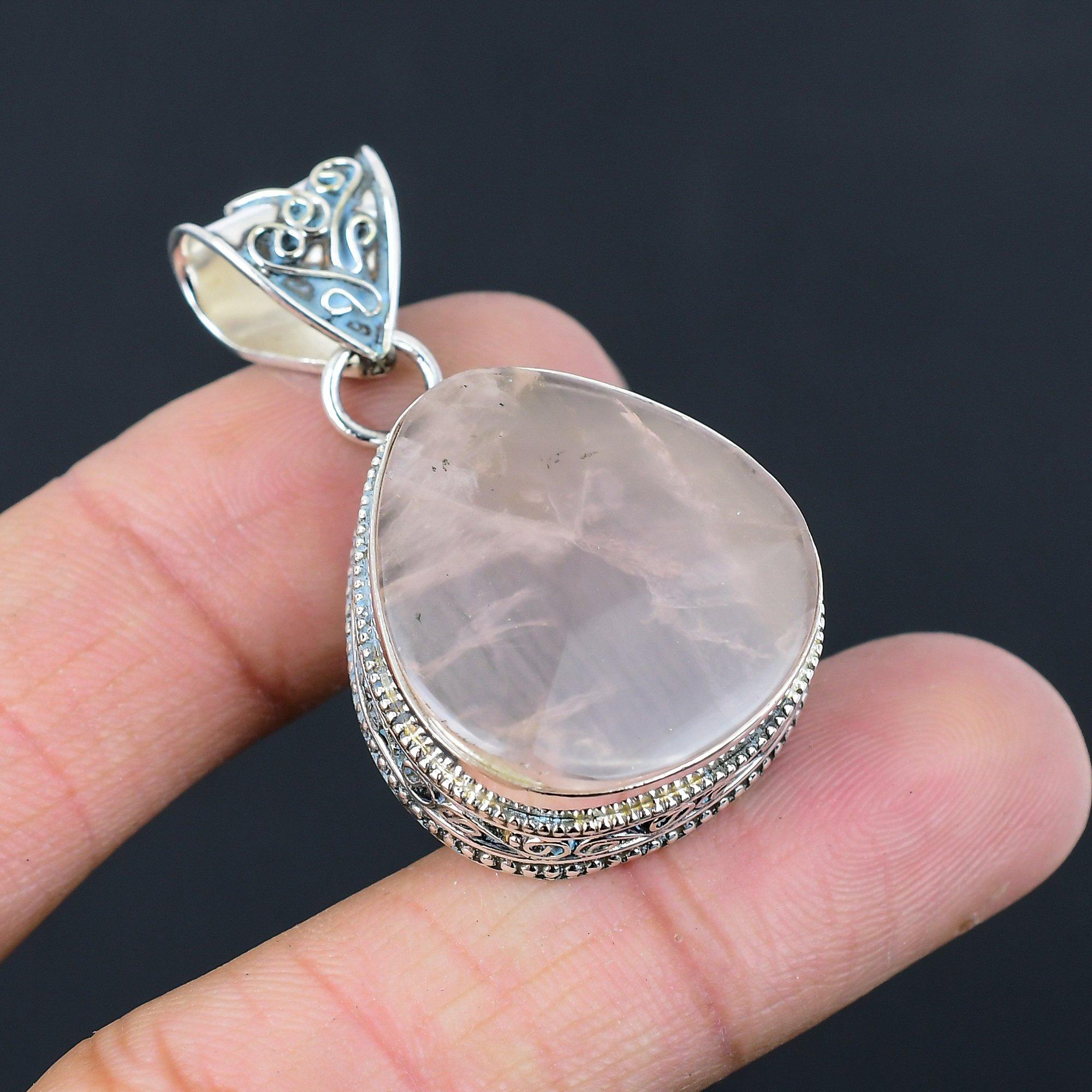Daughters Day Sale Rose Quartz Gemstone 925 Silver Wife Wedding Pendant Jewelry