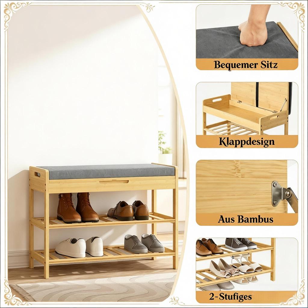 Shoe Bench with Soft Seat, Corner Storage Bench, Shoe Rack with Hidden Compartment (only with Shoe Bench)