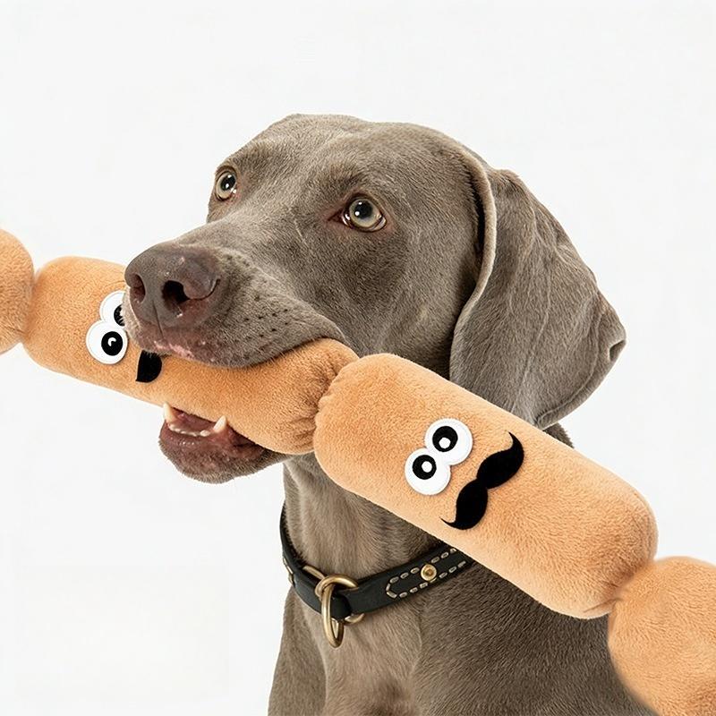 Chew Toy For Dogs Simulated Sausage Shaped Plush Press To Squeak BB Sound For Teeth Cleaning And Fun