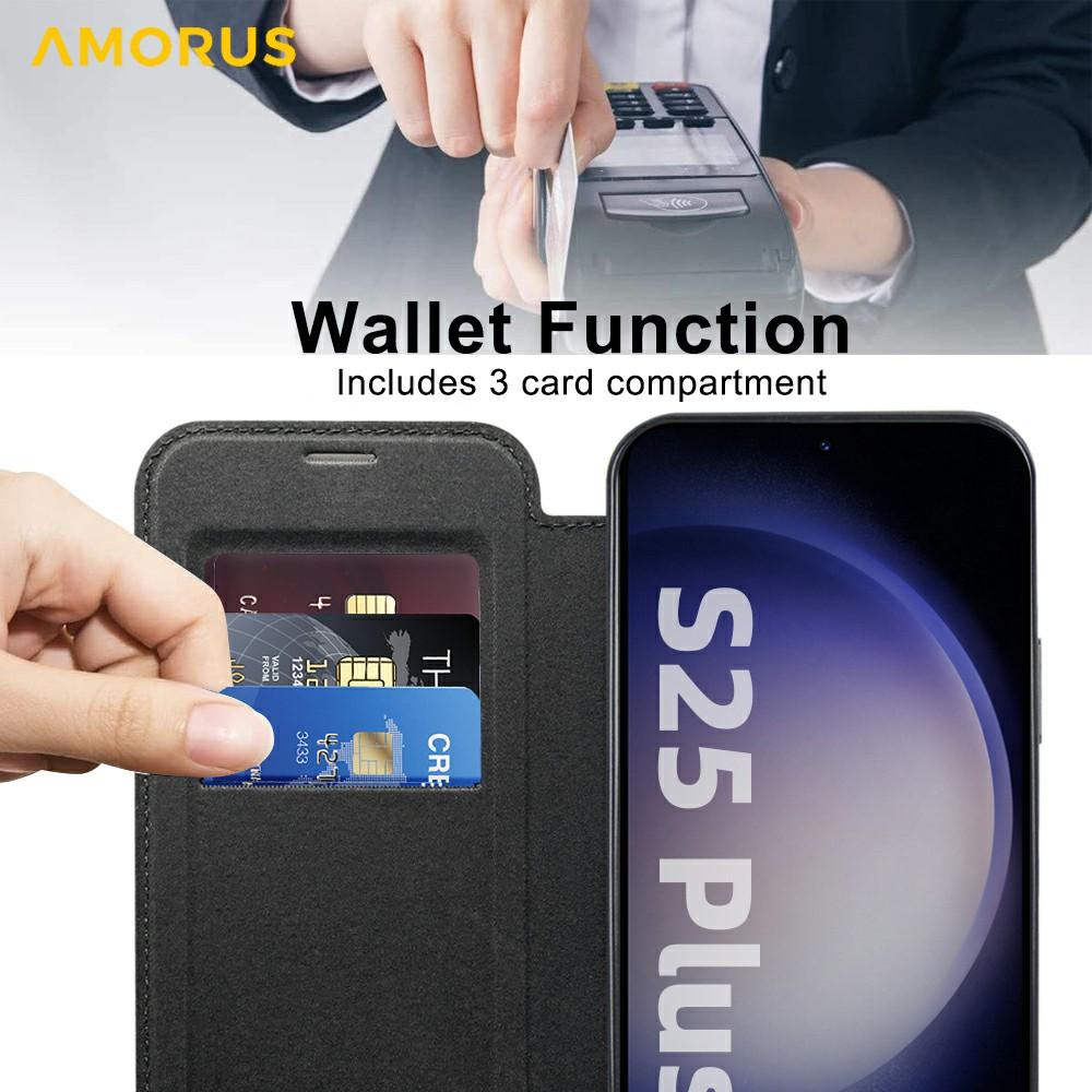 For Samsung Galaxy S25+ Case Compatible with MagSafe RFID Blocking Card Holder Leather Phone Cover