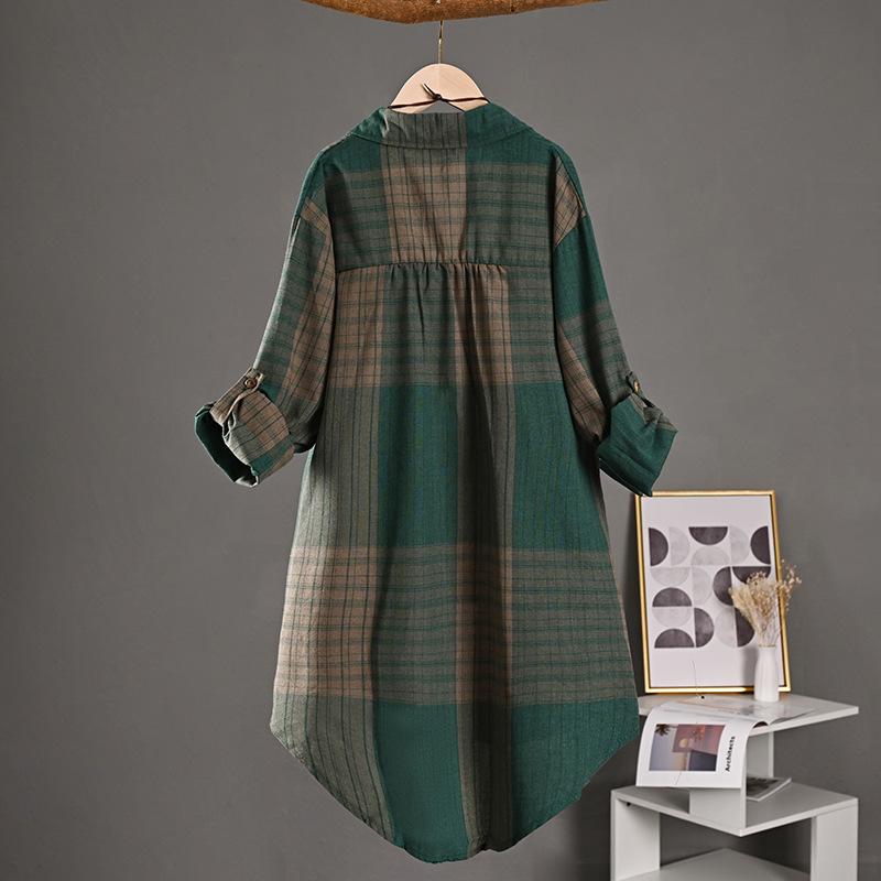 Checkered Shirt Woman Women's Buttoned Shirts Linen Blouses Woman Long Sleeve Shirts for Women Women's Vintage Blouse Elegant