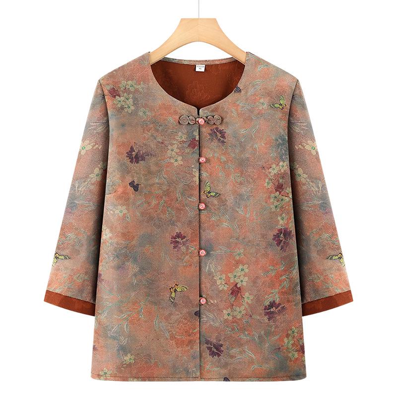 

Women s Summer Floral Cardigan Set for Moms, Stylish 2026 Top for Middle-Aged & Elderly 2XL (95-110 jin)