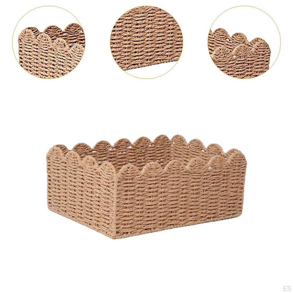 Container Bin Woven Basket Paper Rope for Bathroom Countertop Pastries And More