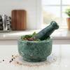 KLEO 5" Diameter Natural Stone Marble Mortar and Pestle Set Spice Grinder, Medicine Masher (Green)
