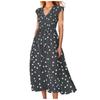 Moda Donna Primavera Estate Scollo a V Vita Orlo Ampio Abito Stampa a Pois