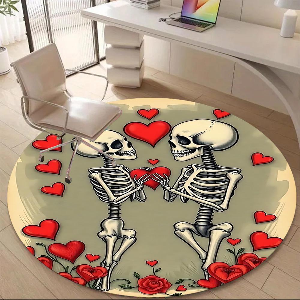 1pc Love Skeletons Office Round Area Rug, Indoor Mat Suitable ForOffice, Under Office Chairs Bedroom Living Room Home Decor, D128