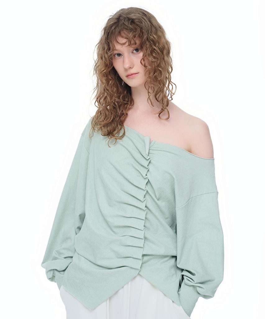 AEGO FREEDOM LAB Drape Tuck Off-Shoulder Top_Mint Green