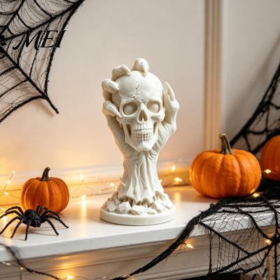 Halloween Desktop Decor 3D Printed Skull & Devil Hand Figurine, Realistic Holding Collectibles for Gothic Lovers Statue, Ornament Home Decoration
