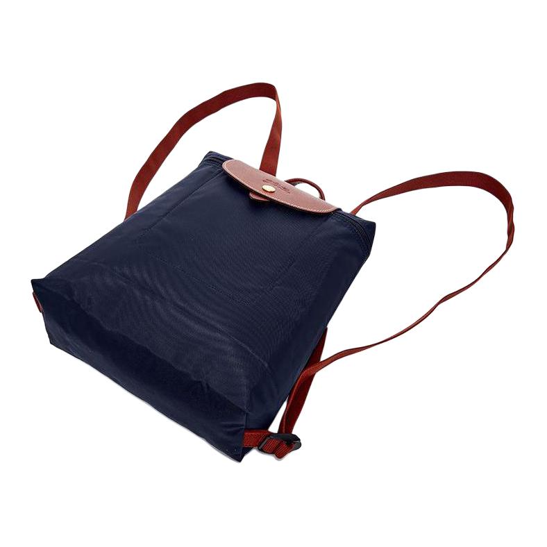 Longchamp Le Pliage 26 Druckknopf Reißverschluss Leinwand mit Lederbesatz Rucksack Damenrucksack Marineblau 1699089P68