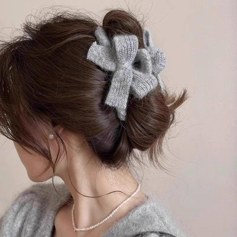 1pc Knitted Butterfly Knot Hair Grab Set for Autumn Winter Plush Texture Multi Color Series Full Shape Strong Grip Daily Curling