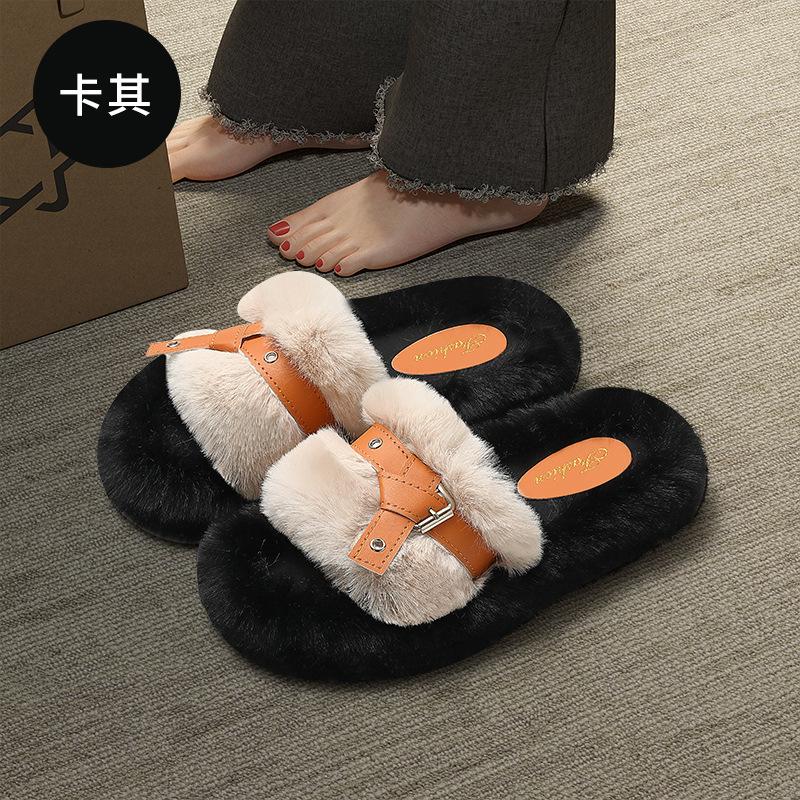 Thick bottom fluffy slippers women's outdoor wear new niche design sense winter home cotton mop non-slip women