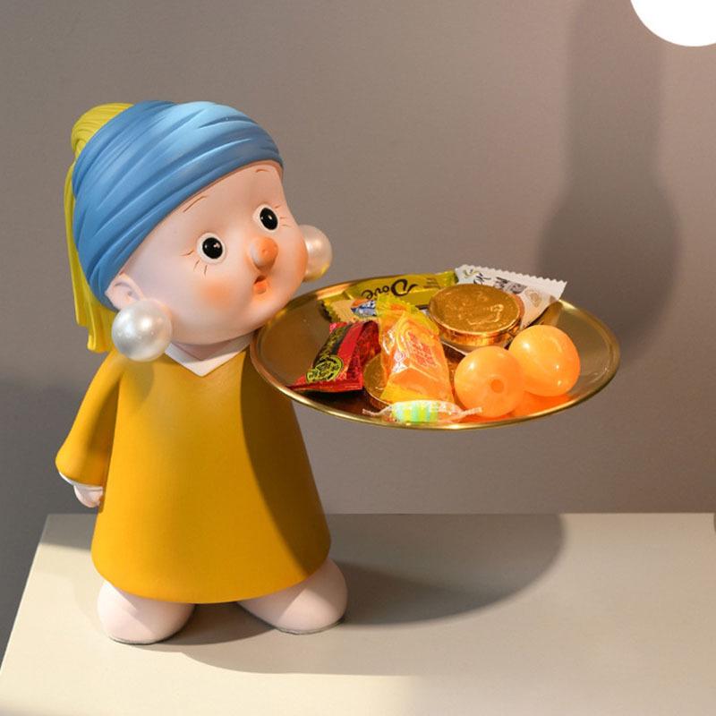 Decorative Foyer Key Tray with Pearl Earring Girl Design - Creative Living Room Ornament