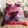 Japanisches Samurai Bettwäsche-Set Vollgröße Kirschblüten Bettbezug Rote Sonne Hokusai Bettdecke Fuji Berg Steppdeckenbezug