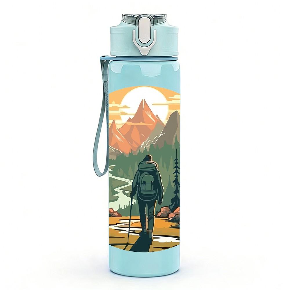 1PC Mountain Forest Scenery Landscape Print 750ml Color Plastic Sports Water Bottle Leakproof Flip Straw Lid Suitable for Sports Office Home Use