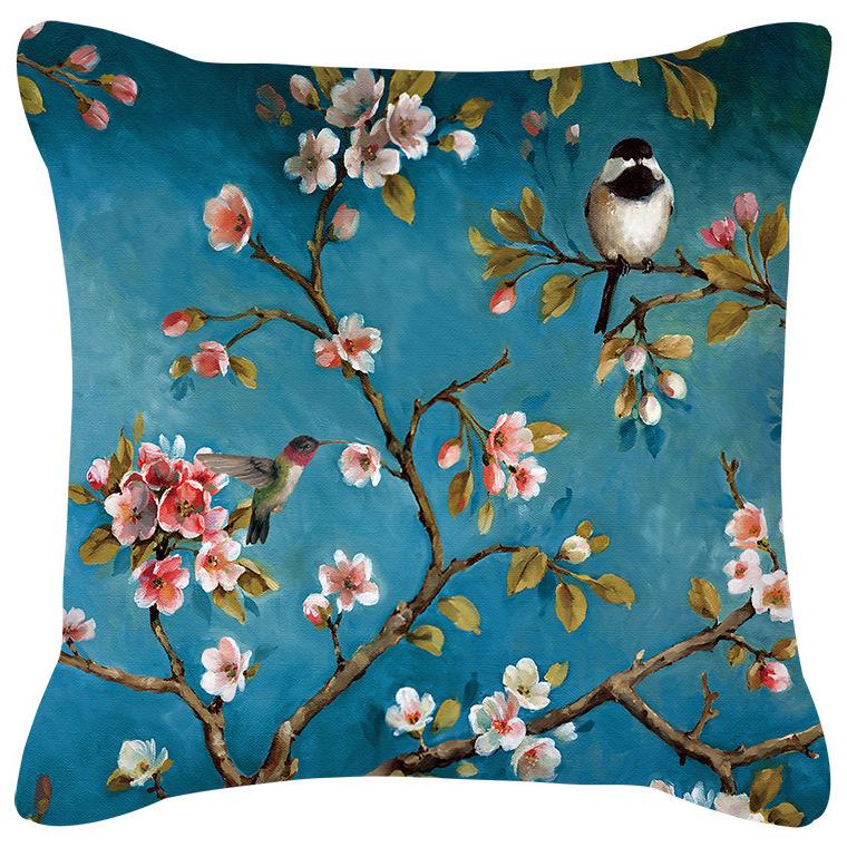 Plum Blossom Cushion Flamingo Birds Cherry Pillow for Home Chair Sofa Decoration Yellow Pillowcases