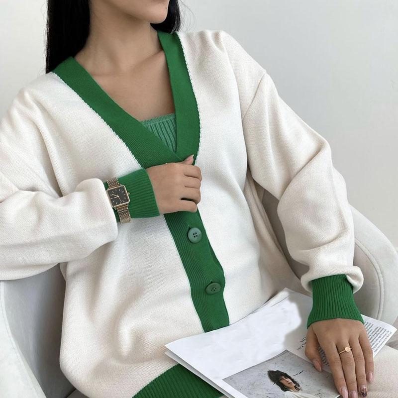 Hirsionsan Vår Høst Patchwork Strikkede Cardigans Kvinner Nye Single Breasted Vintage Korean Gensere Dame Trendy Yttertøy Klær