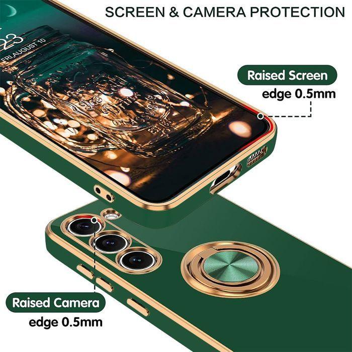 Coque pour Samsung Galaxy S26 Plus, Protection Silicone Vert Nuit Anti-Rayures avec Anneau Rotatif