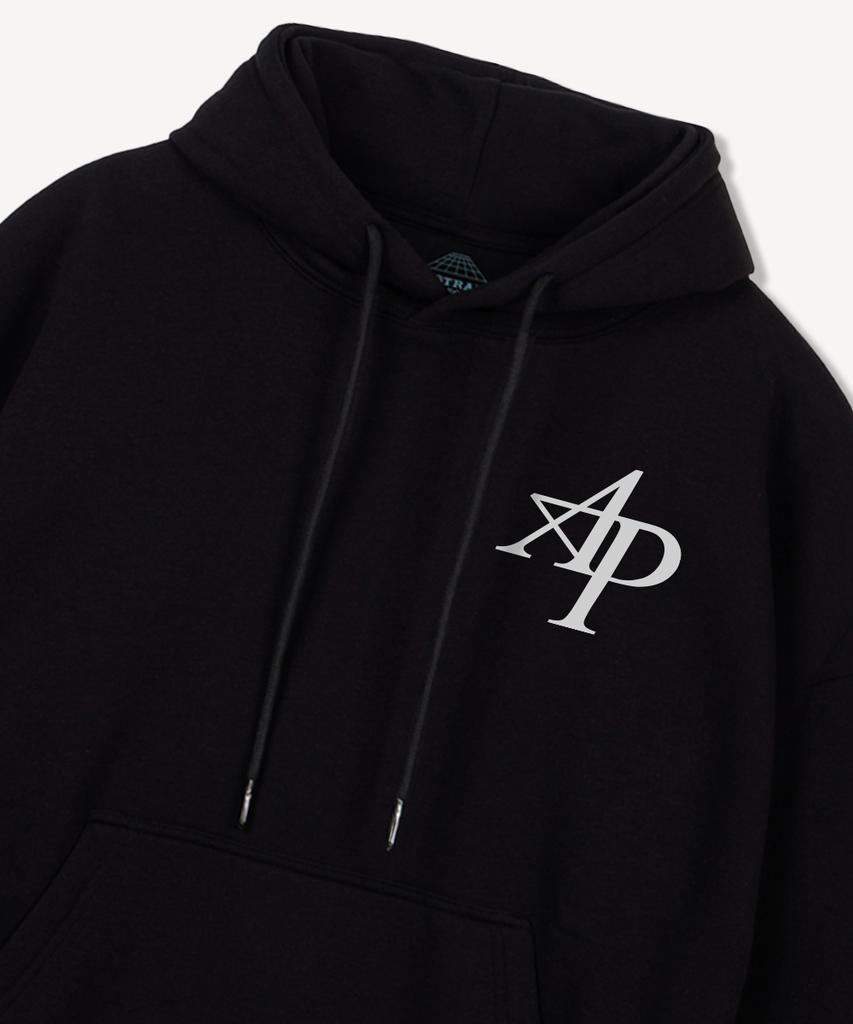 New Ap Logo Oversized Wide Shoulder Hoodie_Black