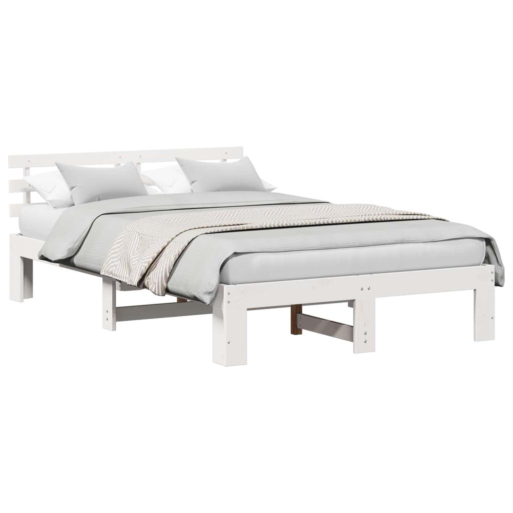 Bed Frame with Headboard White 120 x 190 cm Solid Pine Wood
