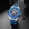 BOLYTE Men's Mechanical Automatic Watch with Octagonal Case and Stainless Steel Band, Skeleton Design, Silver Blue, Classic Design