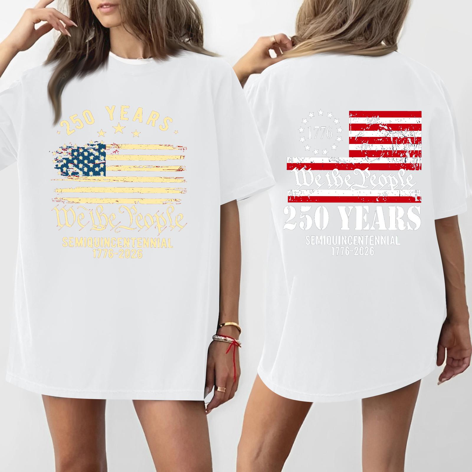 

Women s Casual Independence Day 250 Anniversary Printed T-shirt Round Neck Pullover Short Sleeve Top XL білий