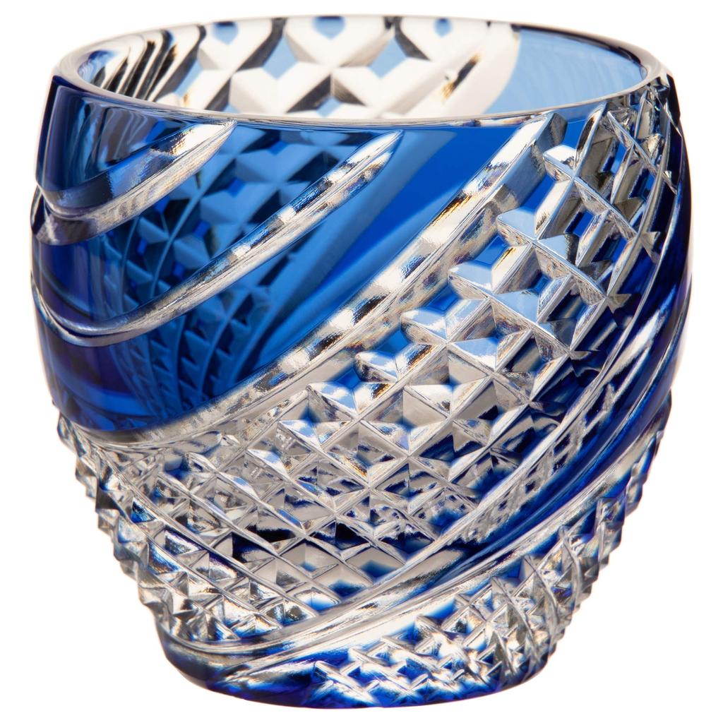 Kagami Crystal Cold Sake Edo Kiriko with Fish Roe (Kagami) Cup, Blue, 80cc, (Edo Kiriko) Design, T535-2044CCB