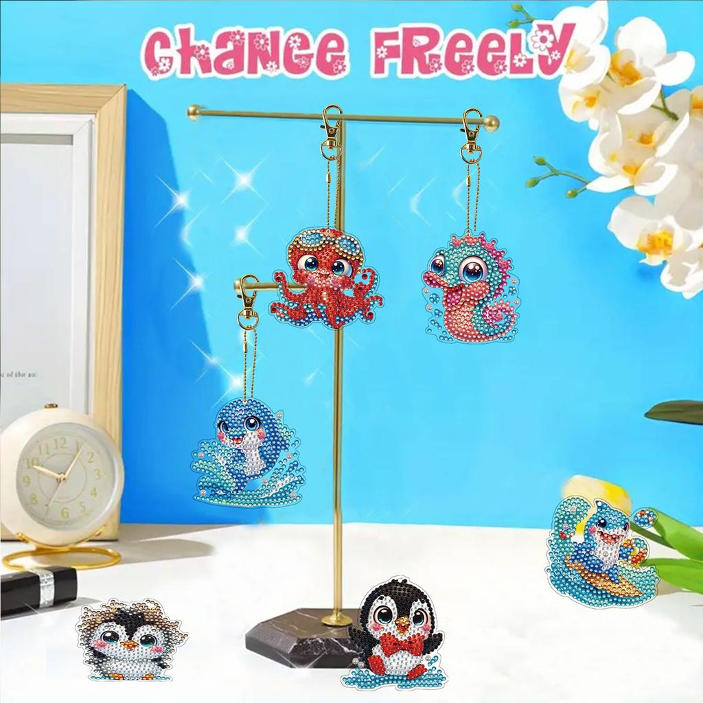 15 ks DiY 5D Diamantové malování Klíčenky Závěsné přívěsky Oboustranné pro začátečníky Narozeninové tvoření Domácí párty dekorace