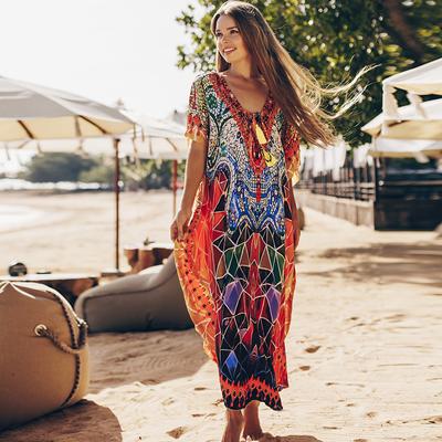 Quick-drying Bohemian Printed  Summer Beach  Dress Cotton Tunic Women Plus Size Beachwear SwimSuit Cover Up