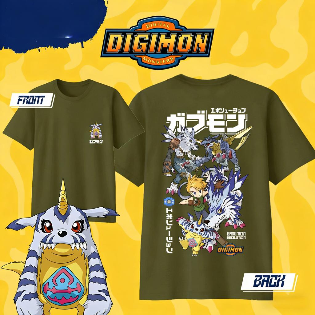 Summer 2026 Digimon Gabutsu Ishida Daiwa Evolution Chain Themed 100 Cotton Print Loose Tshirt Top for Boys and Girls